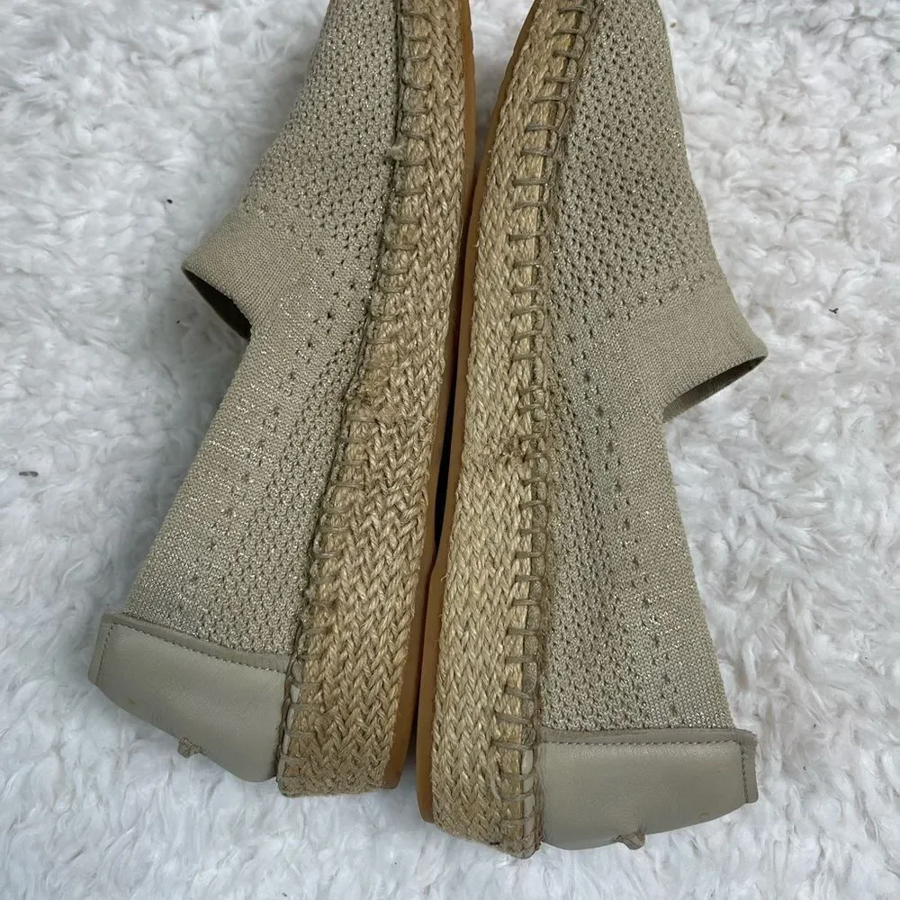 Cole Haan knitted Khaki lite Espadrille Loafer strings of gold threads size 10B